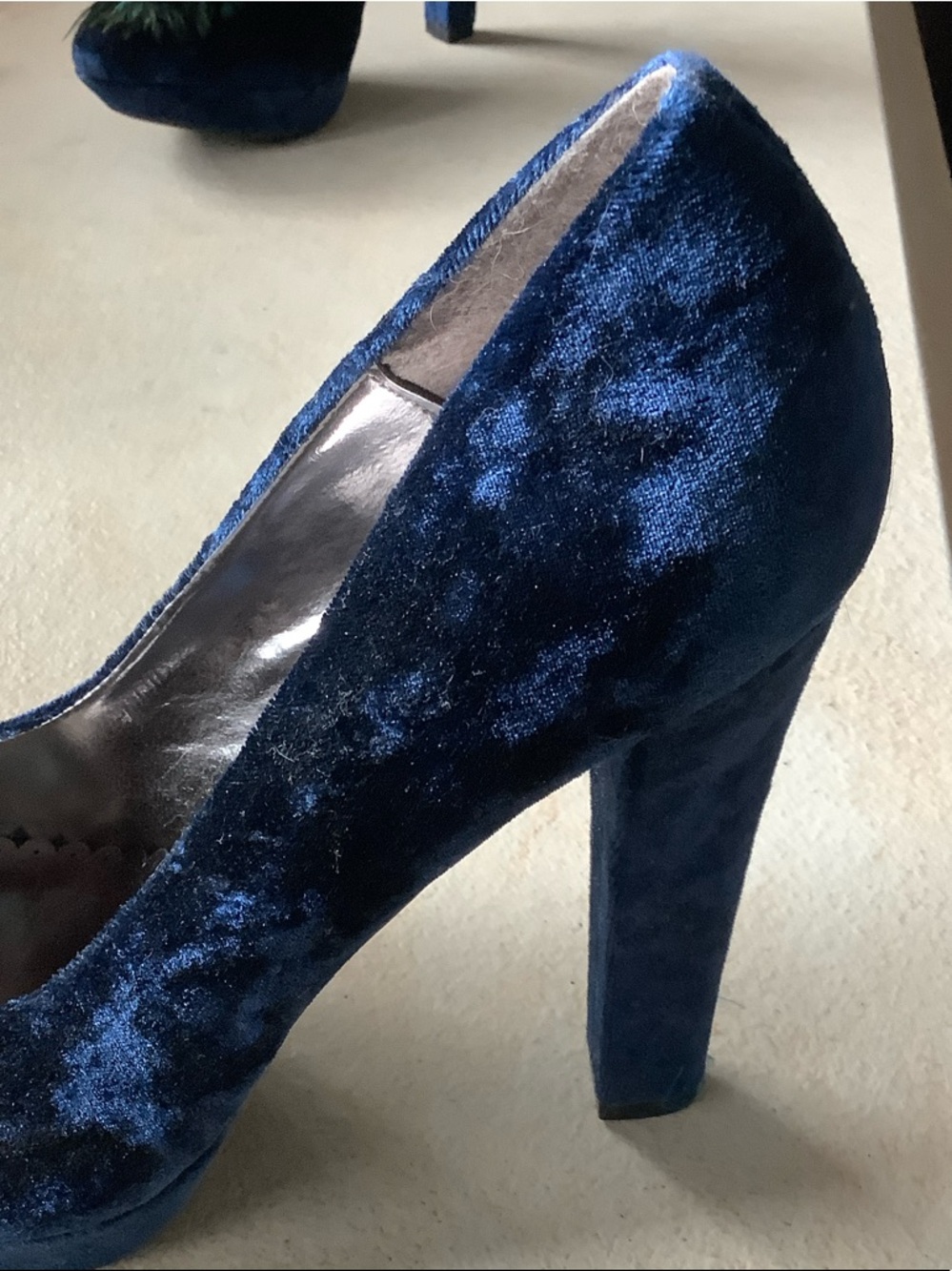 Rampage Navy Blue Velvet Jeweled Heels - Picture 5 of 12